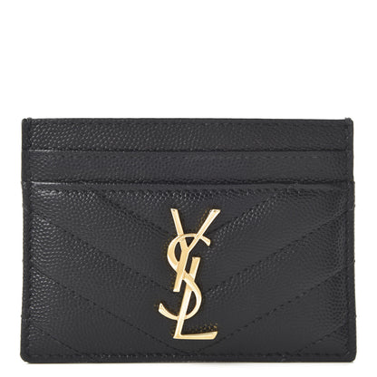 Saint Laurent Grain De Poudre Matelasse Chevron Monogram Credit Card Case Black 1 of 9