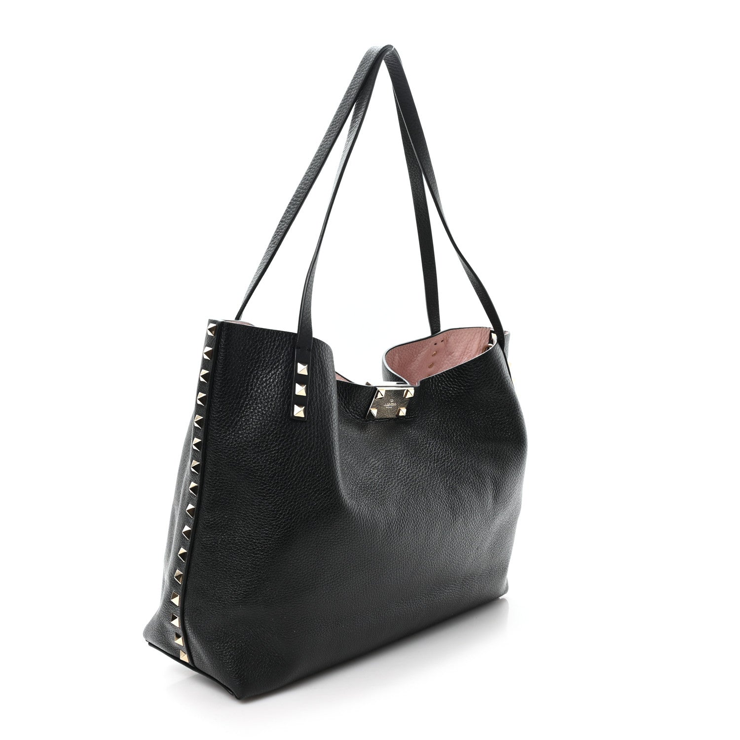 Valentino Garavani Grained Calfskin Small Rockstud Flip Lock Tote Black Rose Quartz 3 of 9