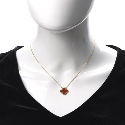 Van Cleef & Arpels 18K Yellow Gold Carnelian Vintage Alhambra Pendant Necklace 2 of 8