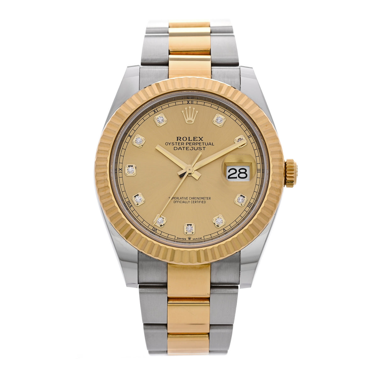 Stainless Steel 18K Yellow Gold Diamond 41mm Oyster Perpetual Datejust Watch Champagne 126333