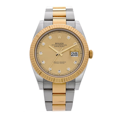Rolex Stainless Steel 18K Yellow Gold Diamond 41mm Oyster Perpetual Datejust Watch Champagne 126333 1 of 5