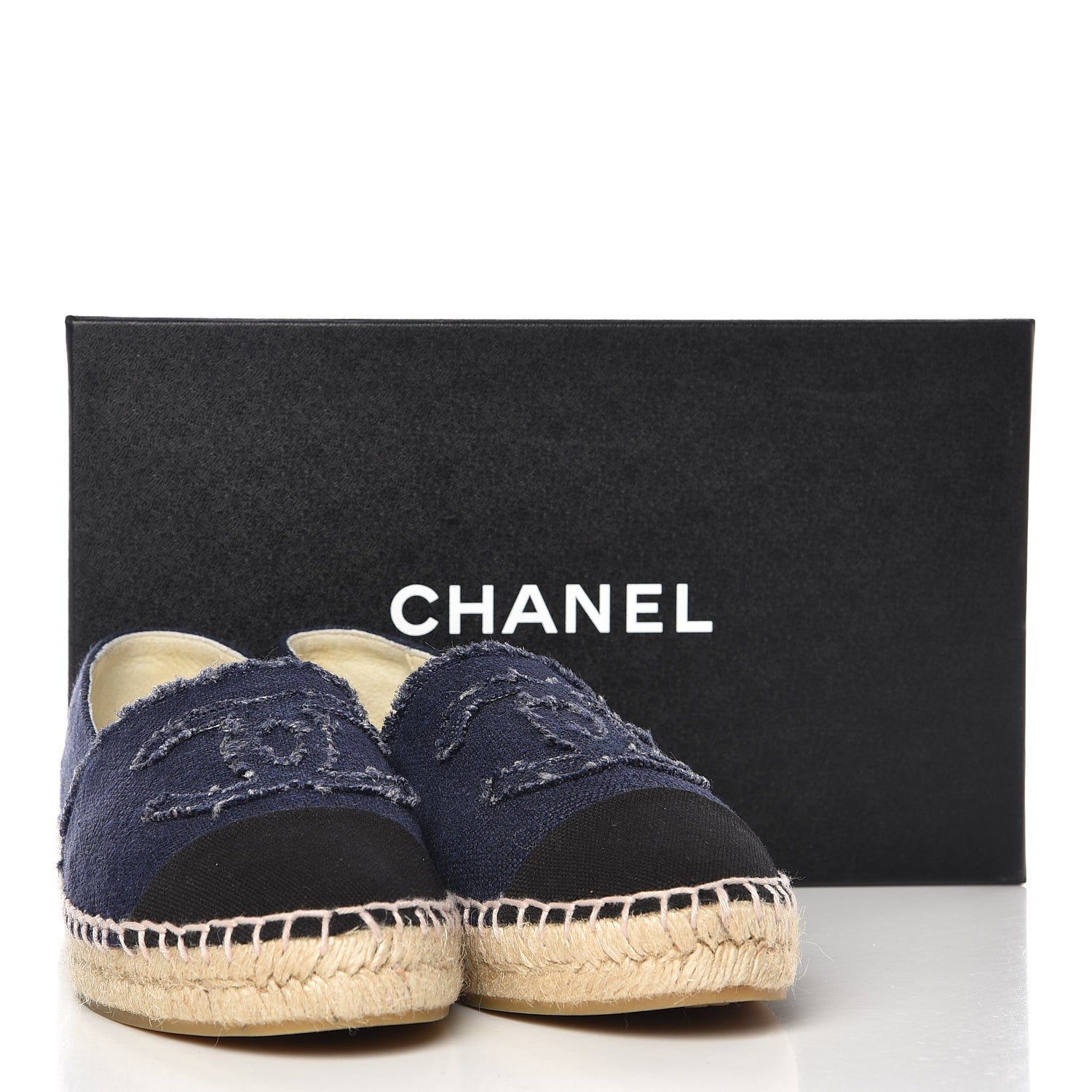 Chanel Denim Toile CC Espadrilles 39 Navy Black 7 of 7