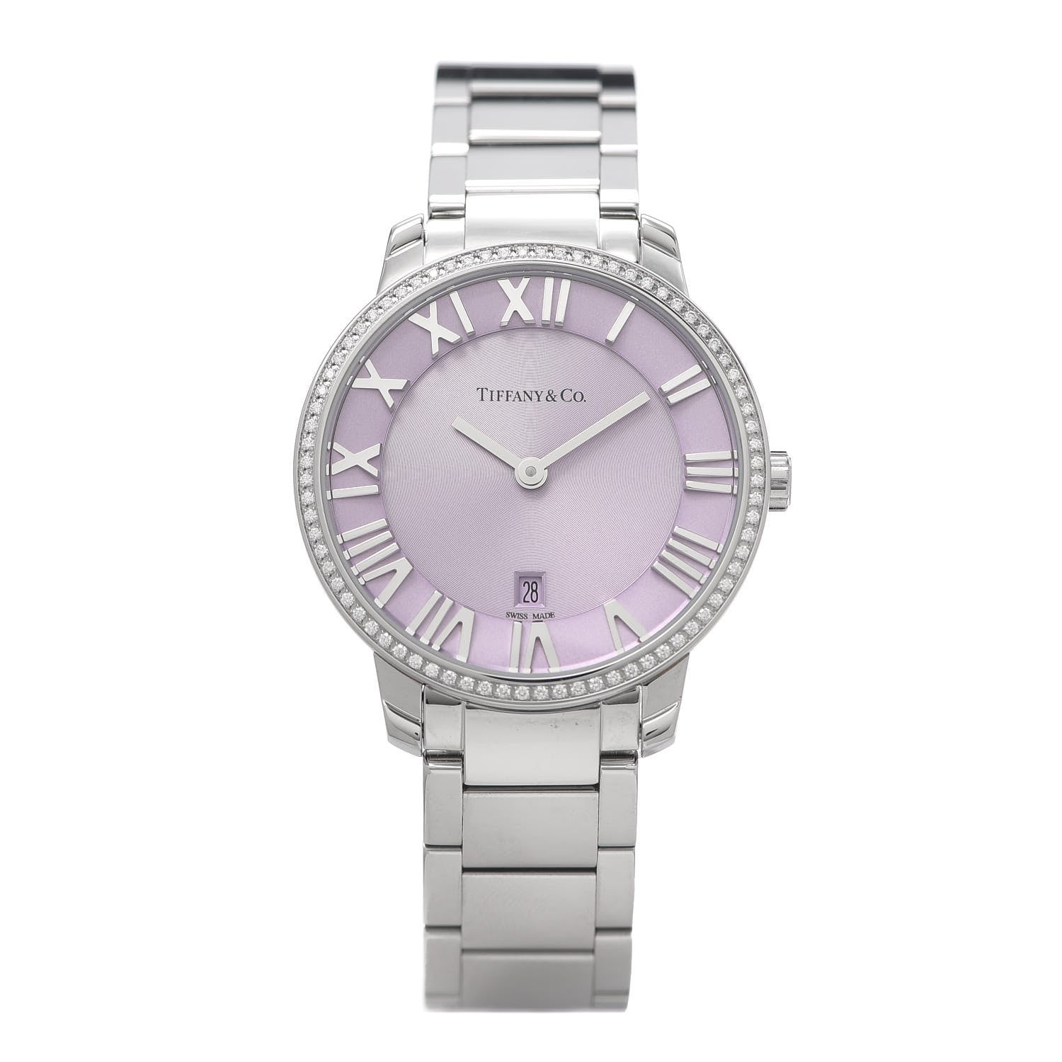 Tiffany Stainless Steel Diamond Bezel 31mm Atlas 2-Hand Quartz Watch Mauve 1 of 7