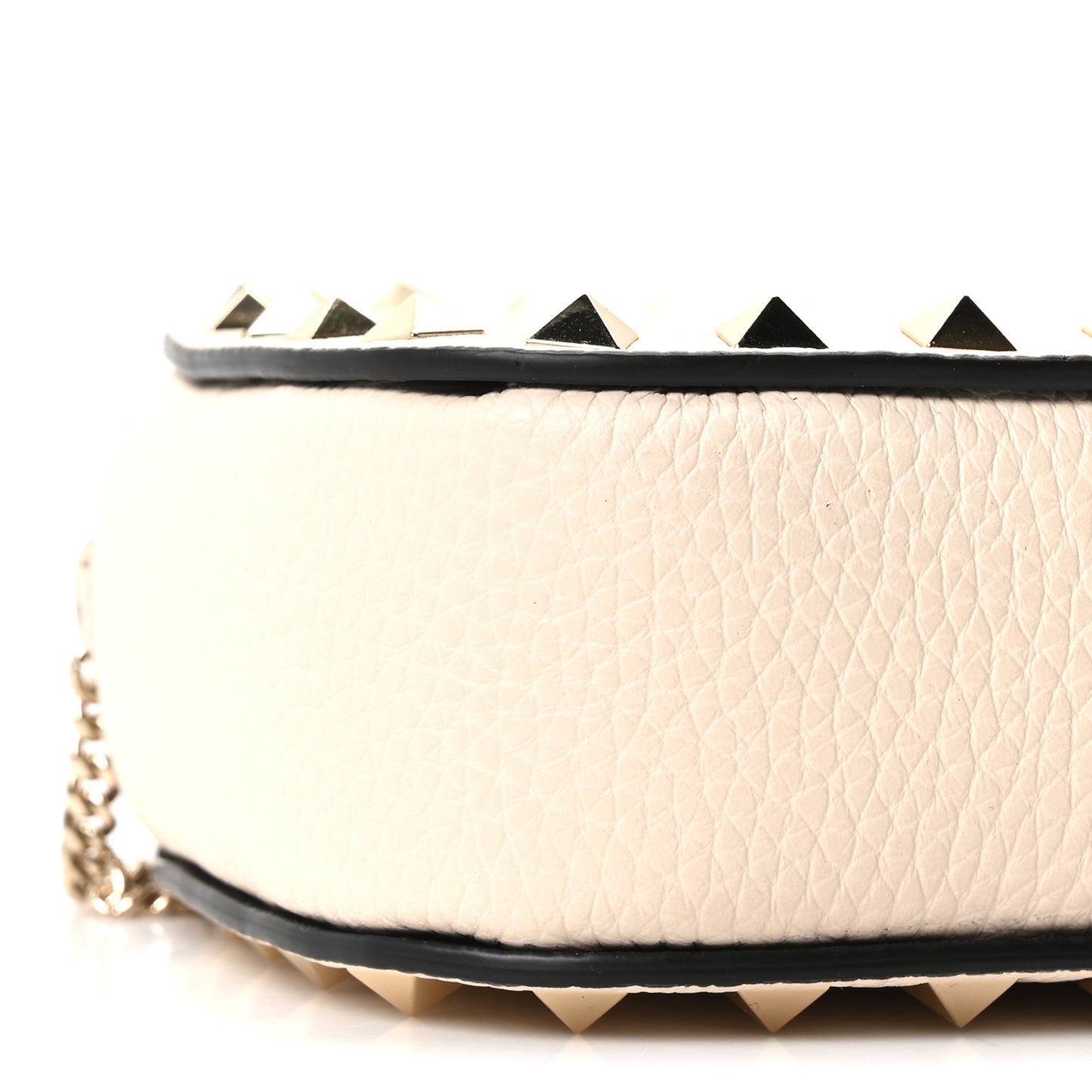 Pebbled Calfskin Rockstud Mini Crossbody Chain Bag White