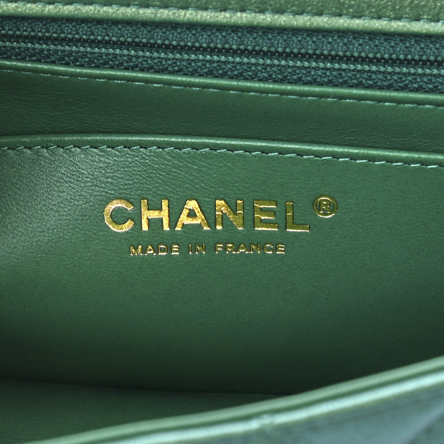 Iridescent Calfskin Quilted Mini Rectangular Flap Green