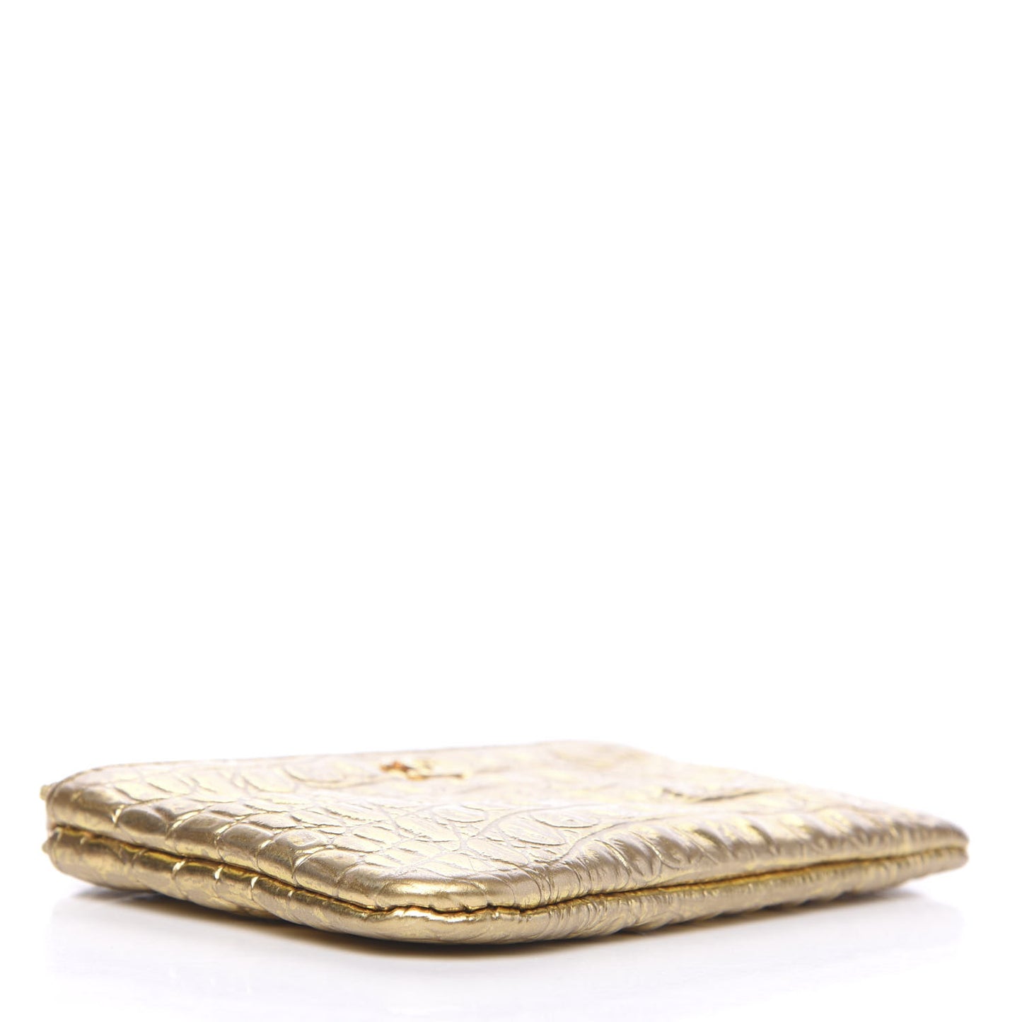 Metallic Calfskin Crocodile Embossed Cocodile Cosmetic Case Gold