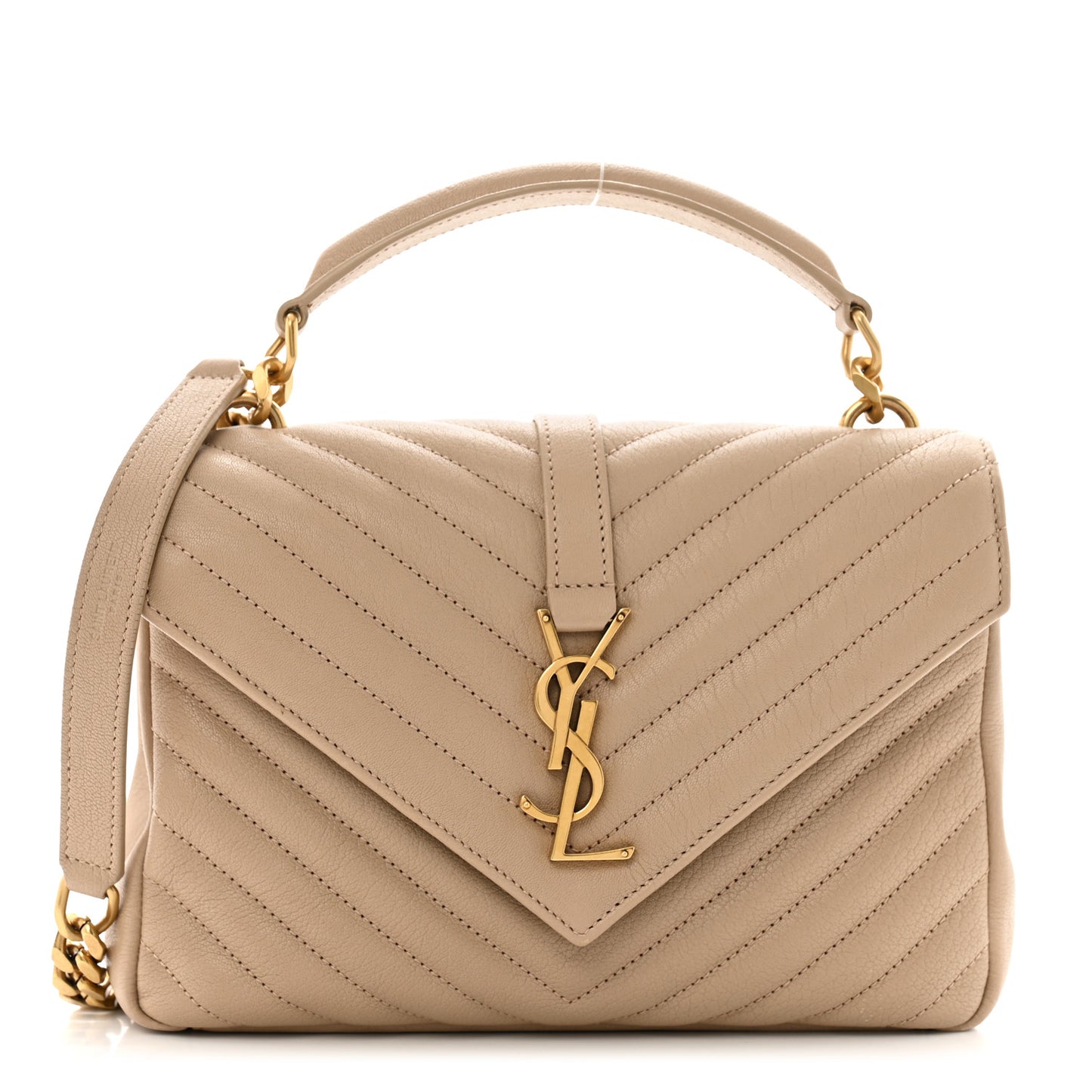 Sheepskin Matelasse Chevron Monogram Medium College Bag Dark Beige