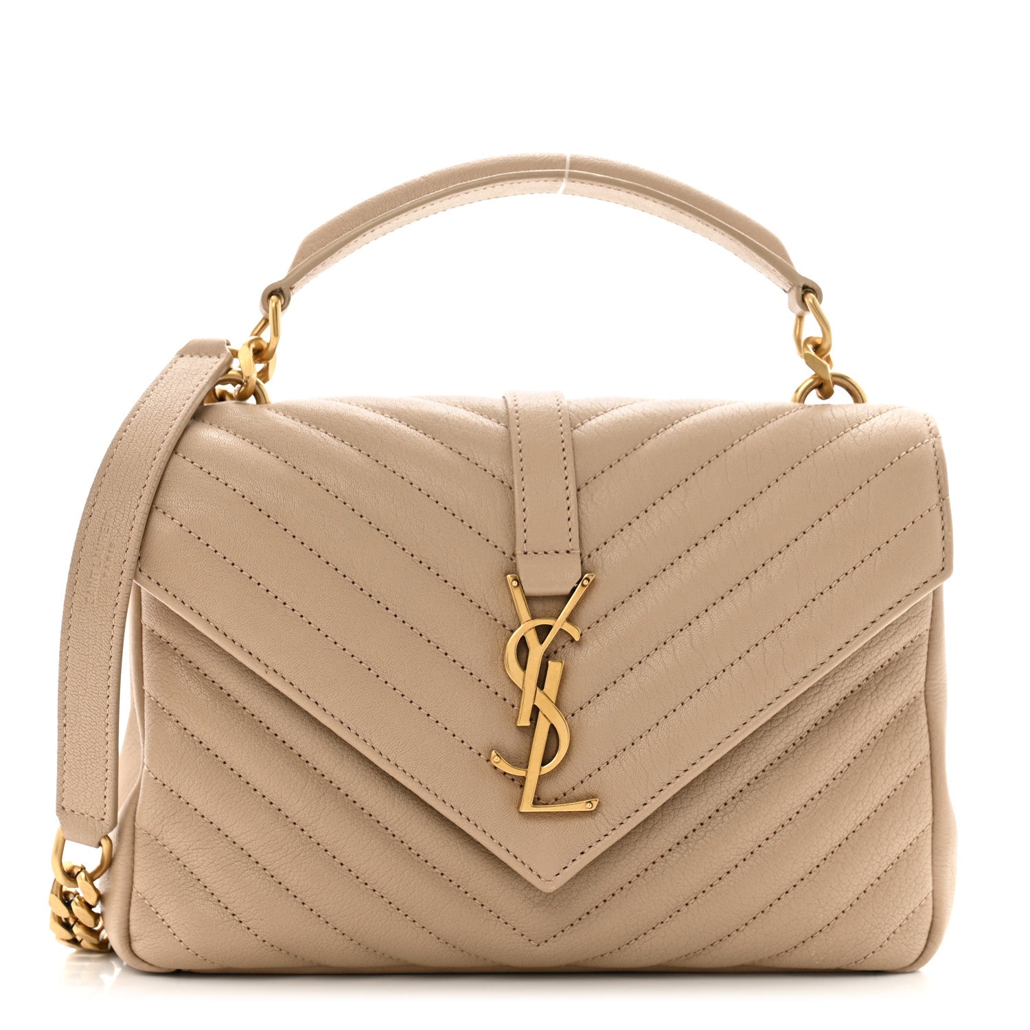 Saint Laurent Sheepskin Matelasse Chevron Monogram Medium College Bag Dark Beige 1 of 15