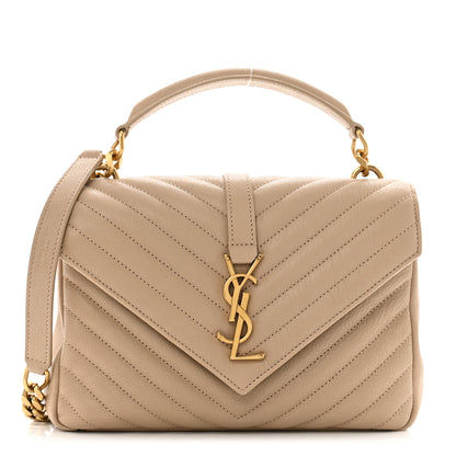 Saint Laurent Sheepskin Matelasse Chevron Monogram Medium College Bag Dark Beige 1 of 15