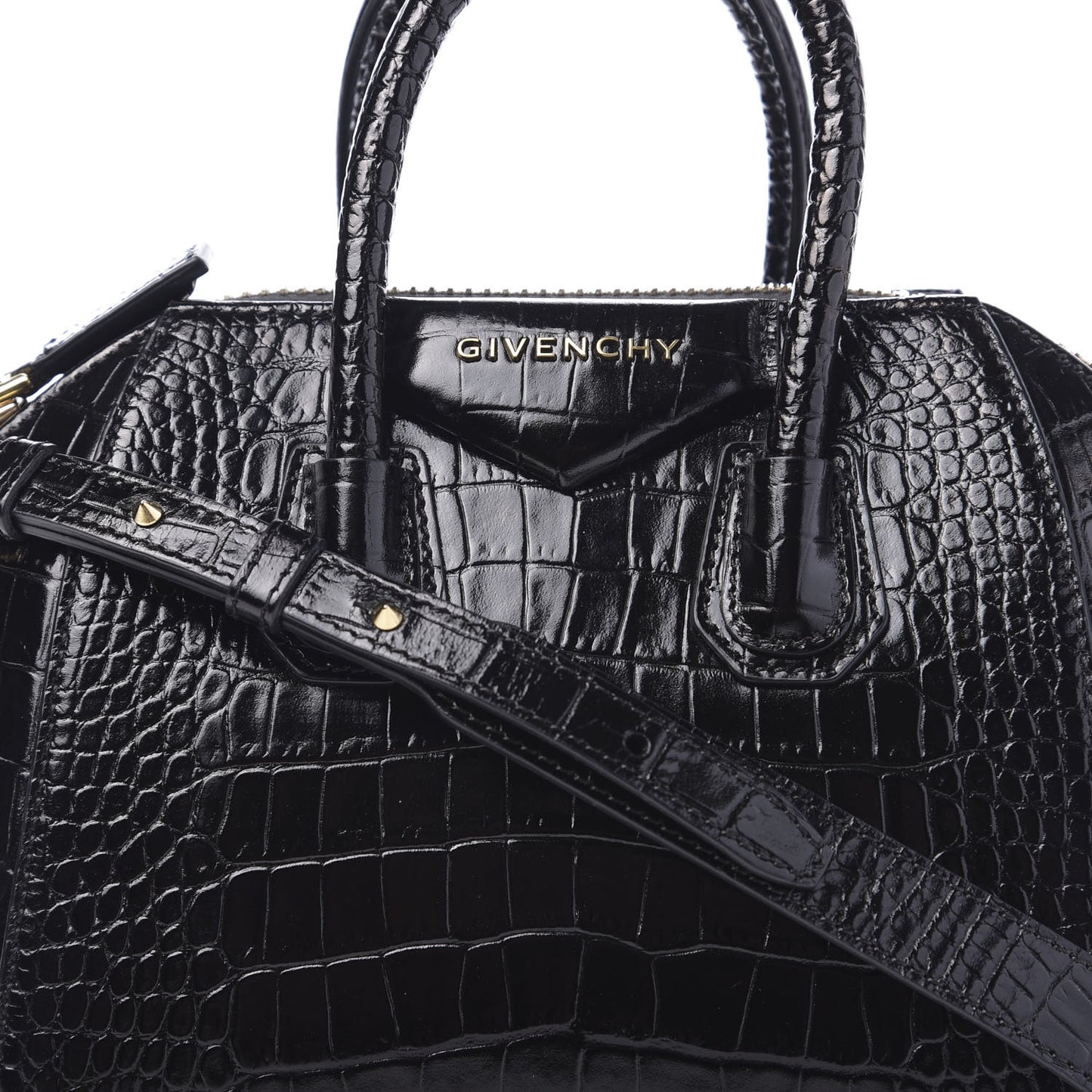 Calfskin Crocodile Embossed Mini Antigona Black