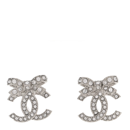 Chanel Crystal CC Bow Dangle Earrings Silver 1 of 5