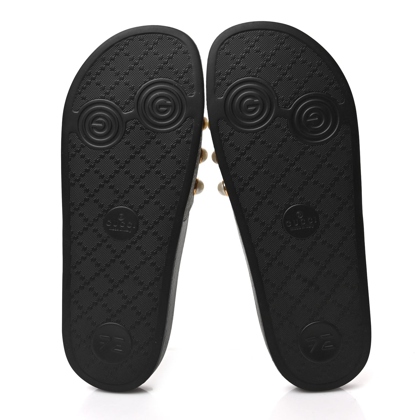 GG Supreme Monogram Pearls Slide Sandals 41 Beige