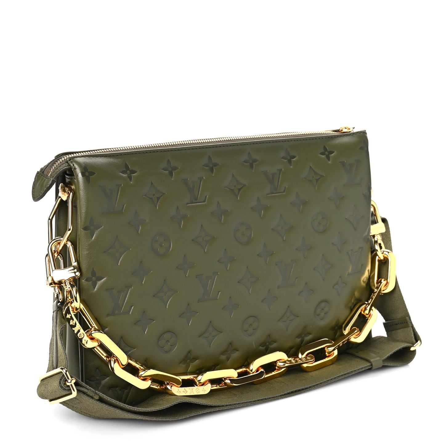 Lambskin Embossed Monogram Coussin MM Khaki