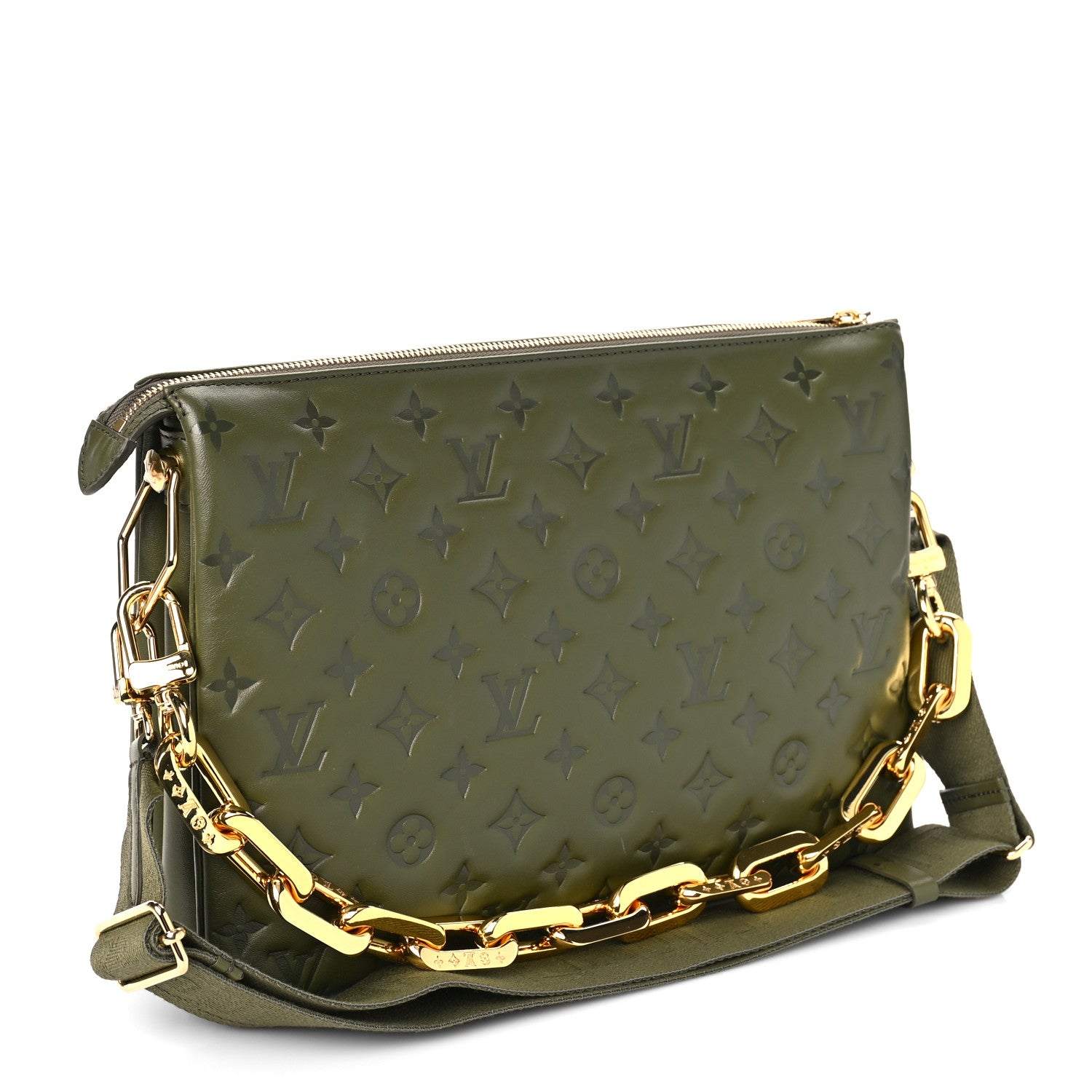 Louis Vuitton Lambskin Embossed Monogram Coussin MM Khaki 3 of 9