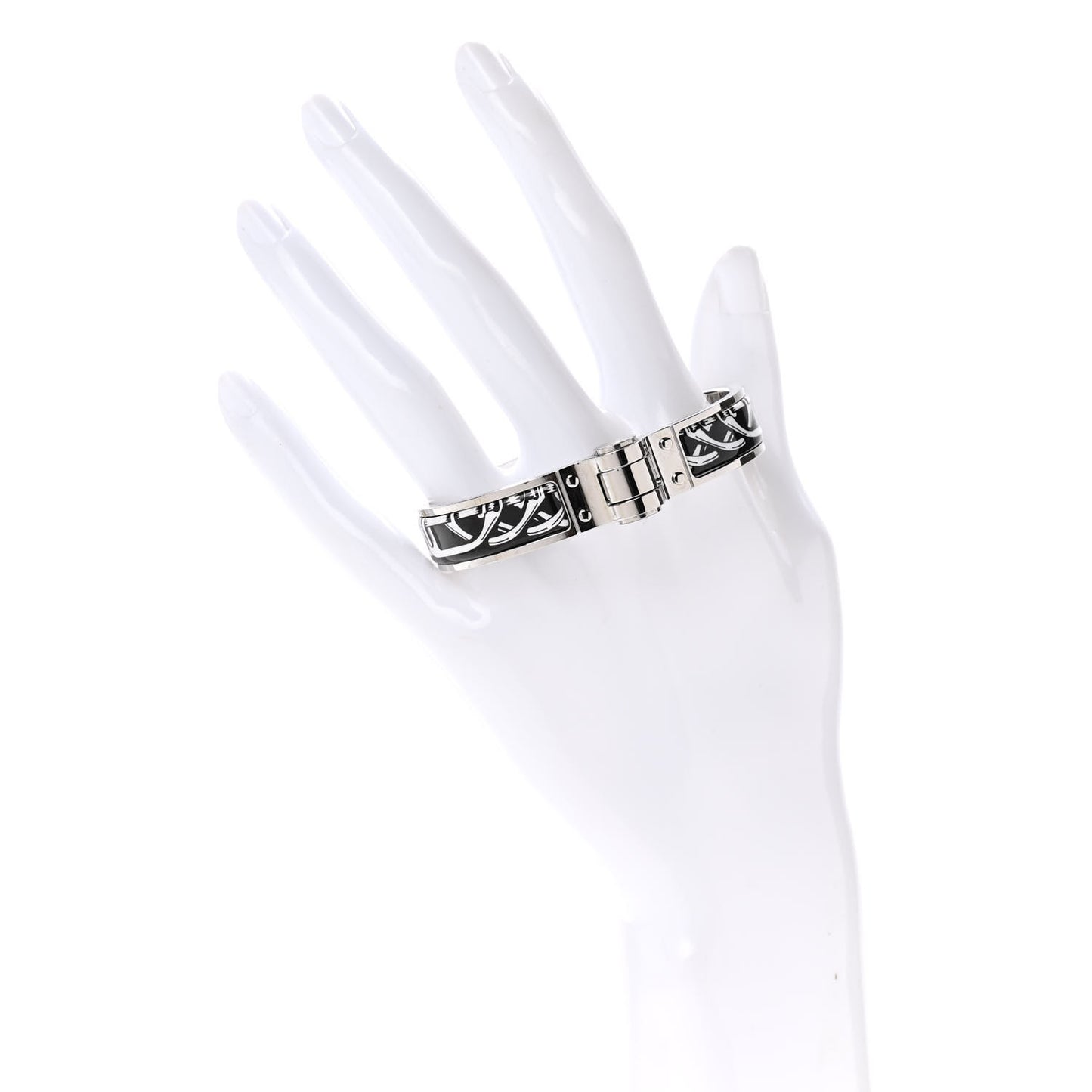 Enamel Printed Narrow Balades Equestres Positif Negatif Hinged Bracelet S Black