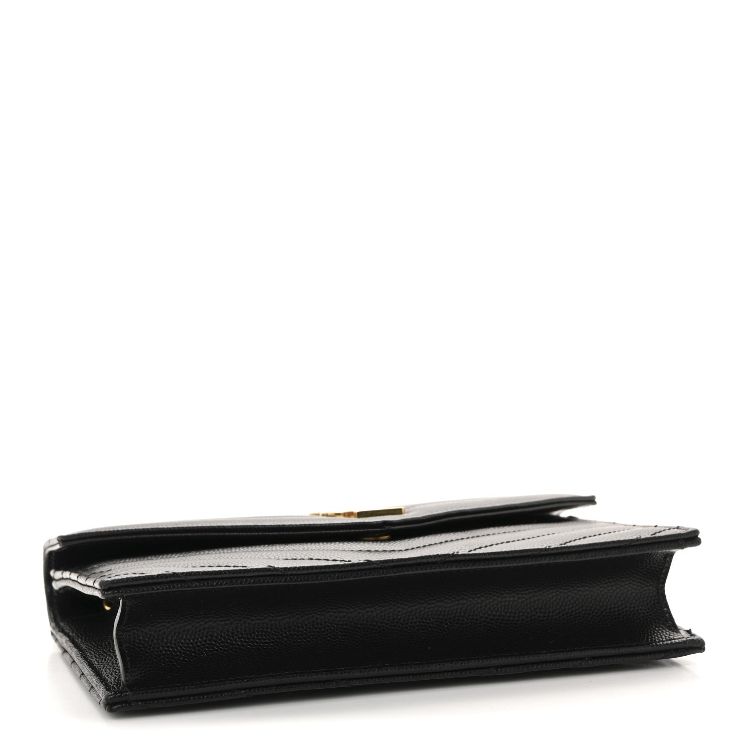 Saint Laurent Grain De Poudre Matelasse Chevron Monogram Envelope Chain Wallet Black 4 of 12