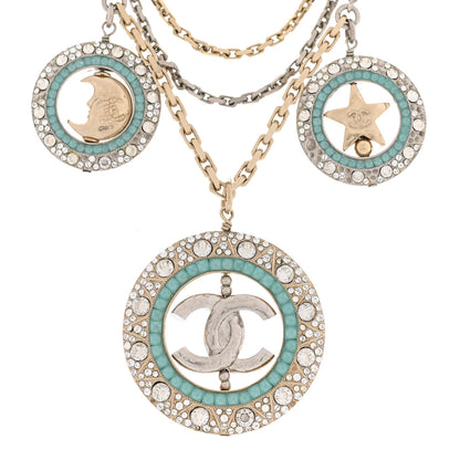 Chanel Ruthenium Crystal Pearl CC Star Moon Circle Necklace Silver Gold Turquoise 4 of 6