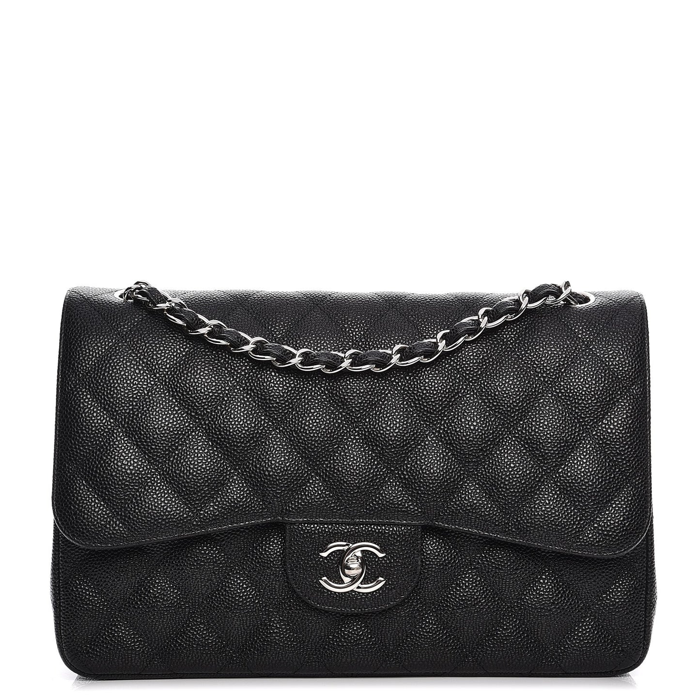 Caviar Quilted Jumbo Double Flap Black