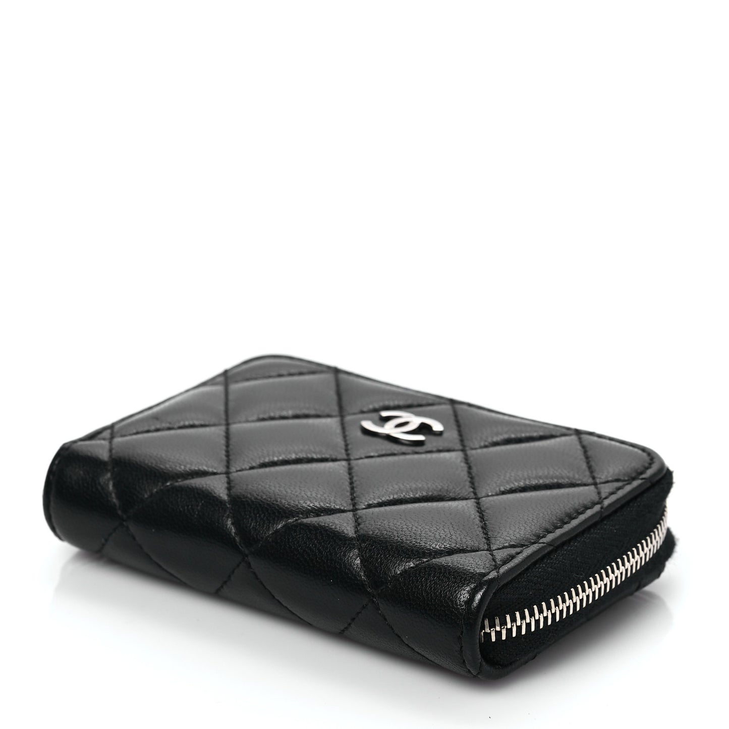 Lambskin Quilted Zip Coin Purse Black
