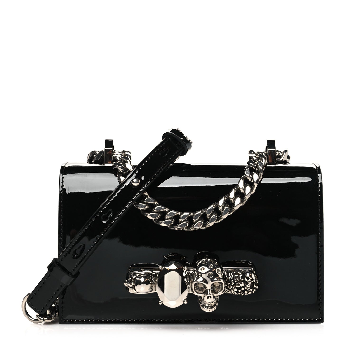 Patent Jeweled Satchel Black