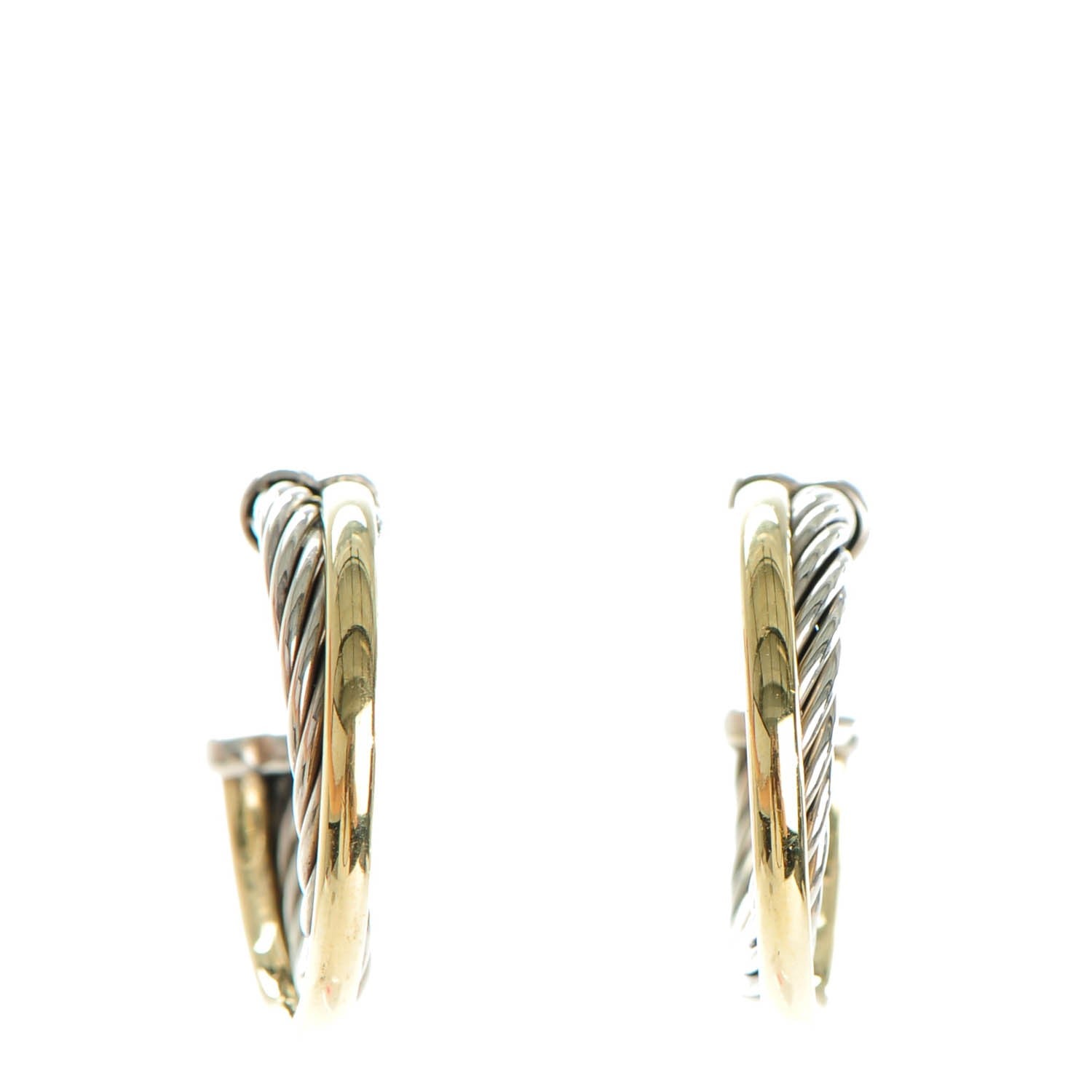 David Yurman Sterling Silver 18K Yellow Gold 23mm Crossover Cable Hoop Earrings 3 of 8