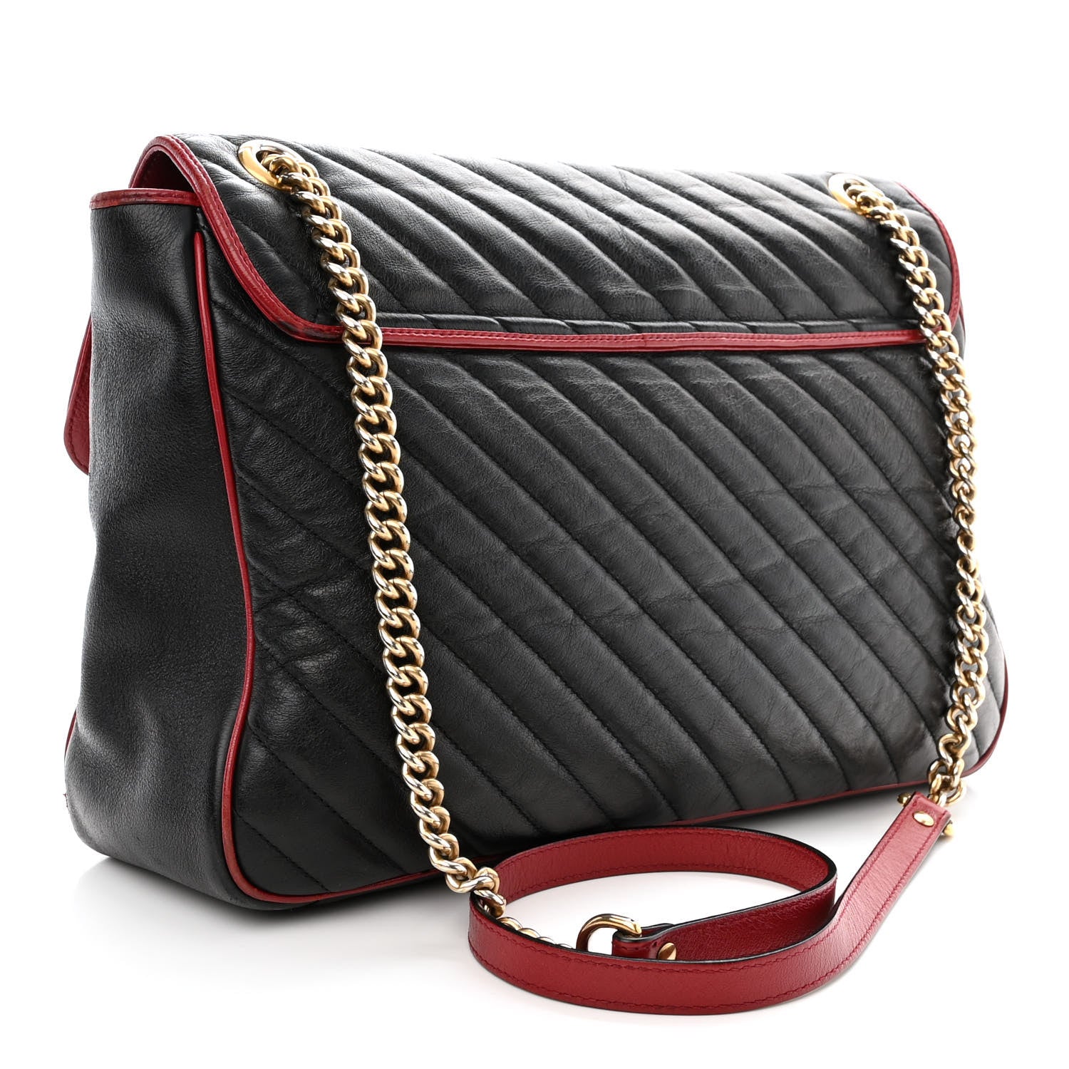 Gucci Vintage Effect Calfskin Matelasse Diagonal Large Torchon GG Marmont Shoulder Bag Black Romantic Cherry 3 of 12