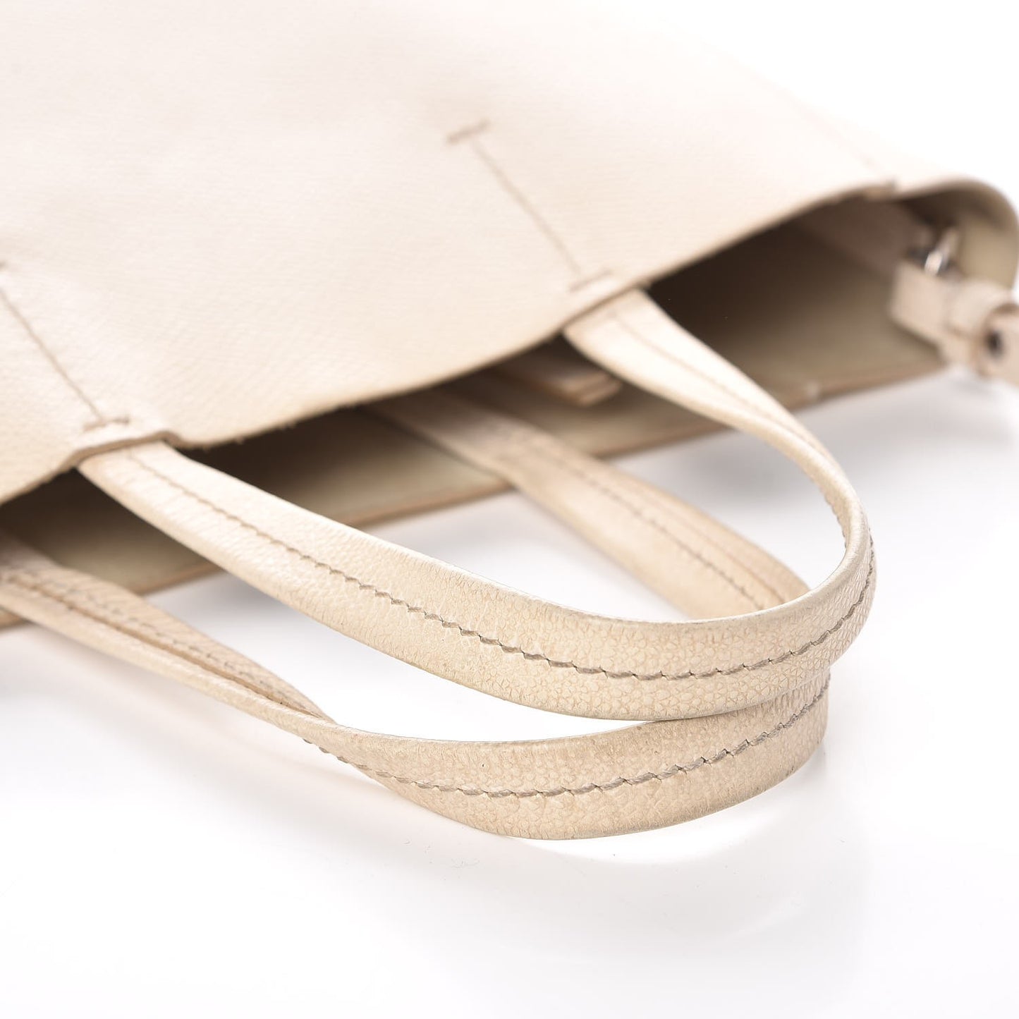 Grained Calfskin Small Vertical Bi-Cabas Cream Black