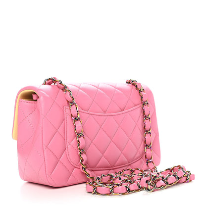Chanel Lambskin Quilted Mini Rectangular Flap Pink Yellow 3 of 9