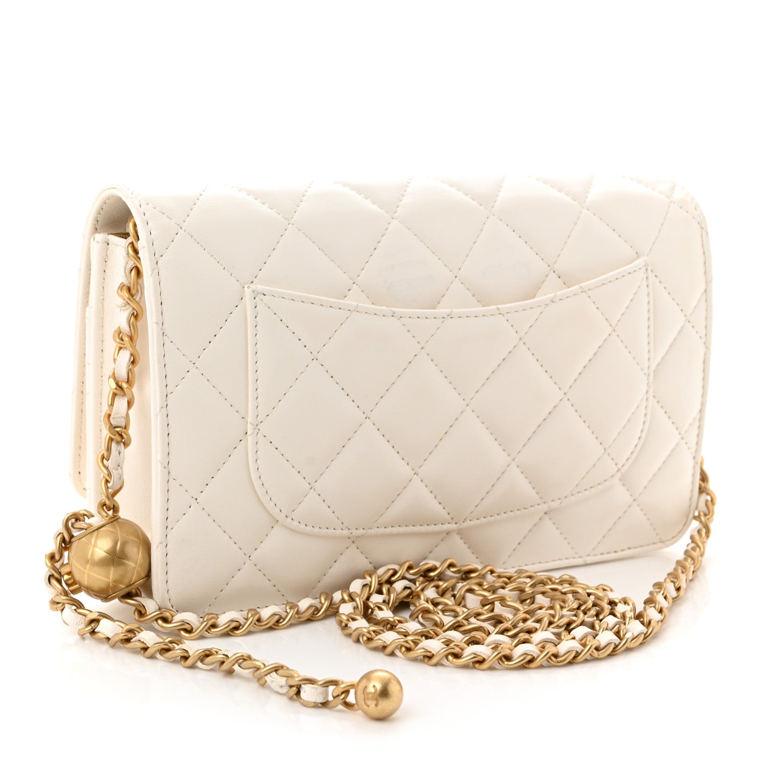 Chanel Lambskin Quilted CC Pearl Crush Wallet on Chain WOC White 2 of 13