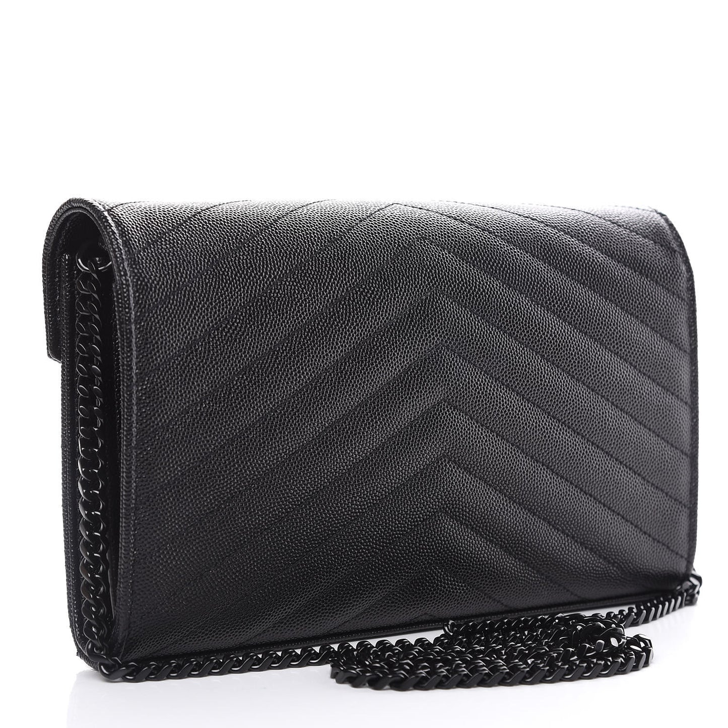 Grain De Poudre Matelasse Chevron Monogram Chain Wallet Black