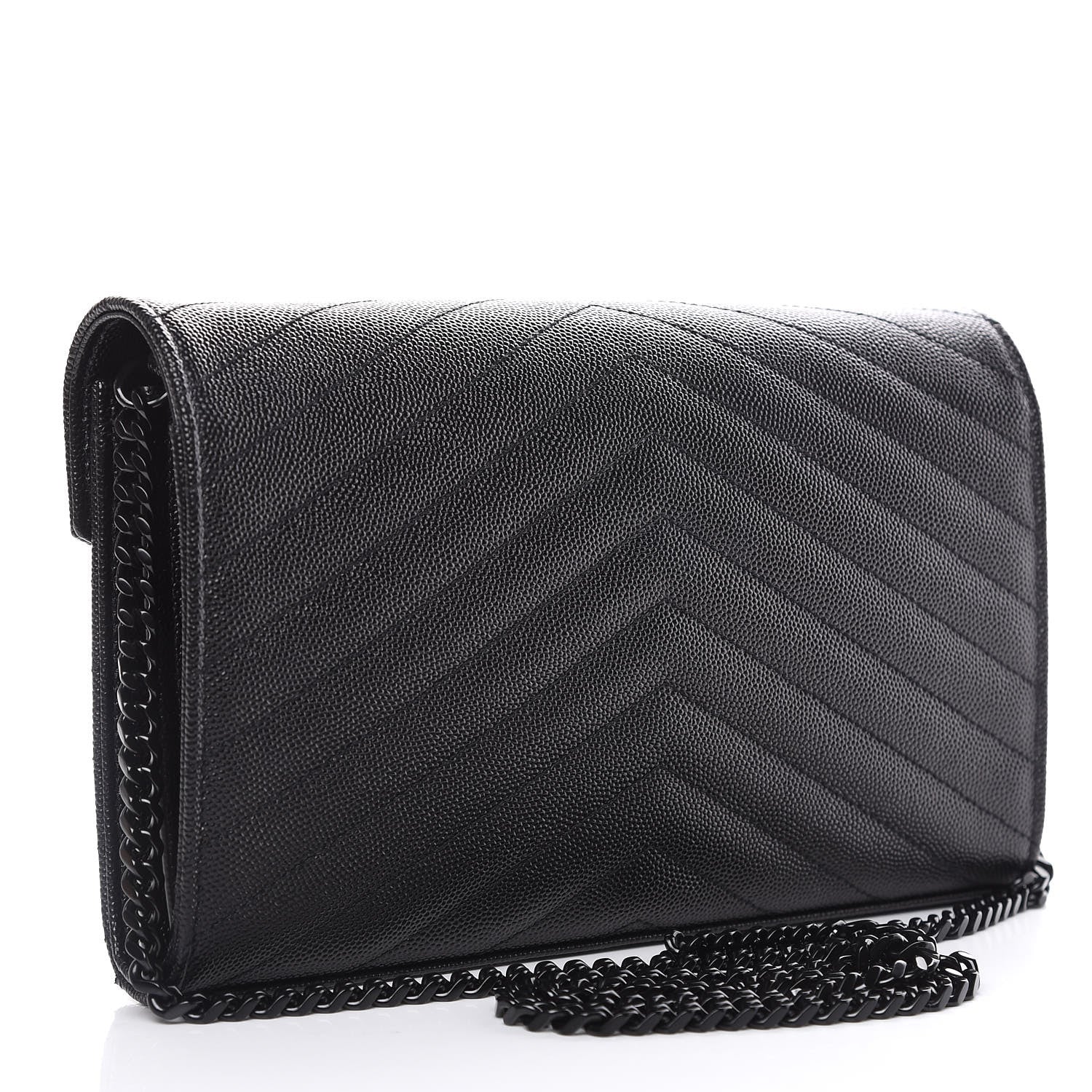Saint Laurent Grain De Poudre Matelasse Chevron Monogram Chain Wallet Black 3 of 10