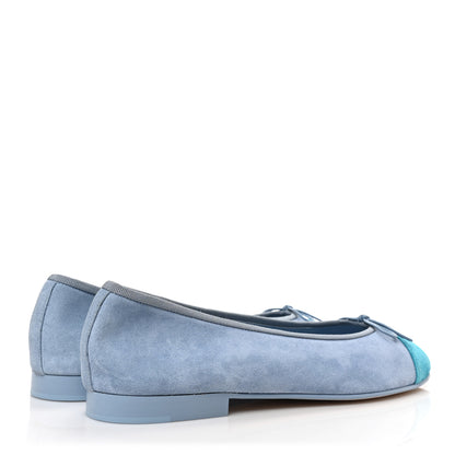 Chanel Suede Cap Toe CC Ballerina Flats 40.5 Light Blue Turquoise 4 of 7