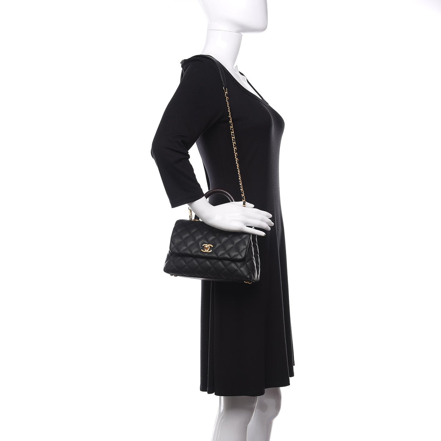 Caviar Lizard Embossed Quilted Mini Coco Handle Flap Black
