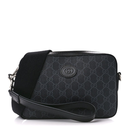 Gucci GG Supreme Monogram Azalea Calfskin Retro Interlocking G Wristlet Shoulder Bag Black 1 of 12