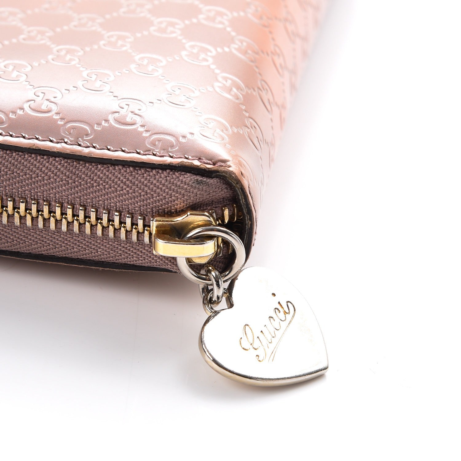 Gucci Metallic Microguccissima Zip Around Heart Wallet Pink 13 of 16
