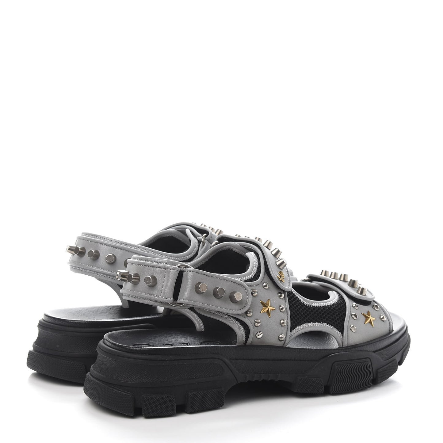 Technical Canvas Calfskin Reflective Studded Mens Aguru Sandals 12 Silver Black
