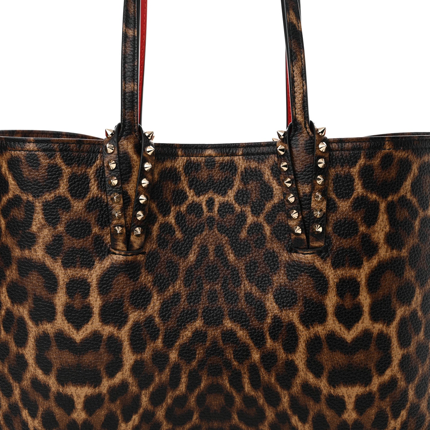 Christian Louboutin Calfskin Leopard Print Spikes Small East West Cabata Tote Brown 9 of 11