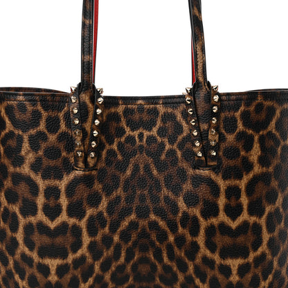 Christian Louboutin Calfskin Leopard Print Spikes Small East West Cabata Tote Brown 9 of 11
