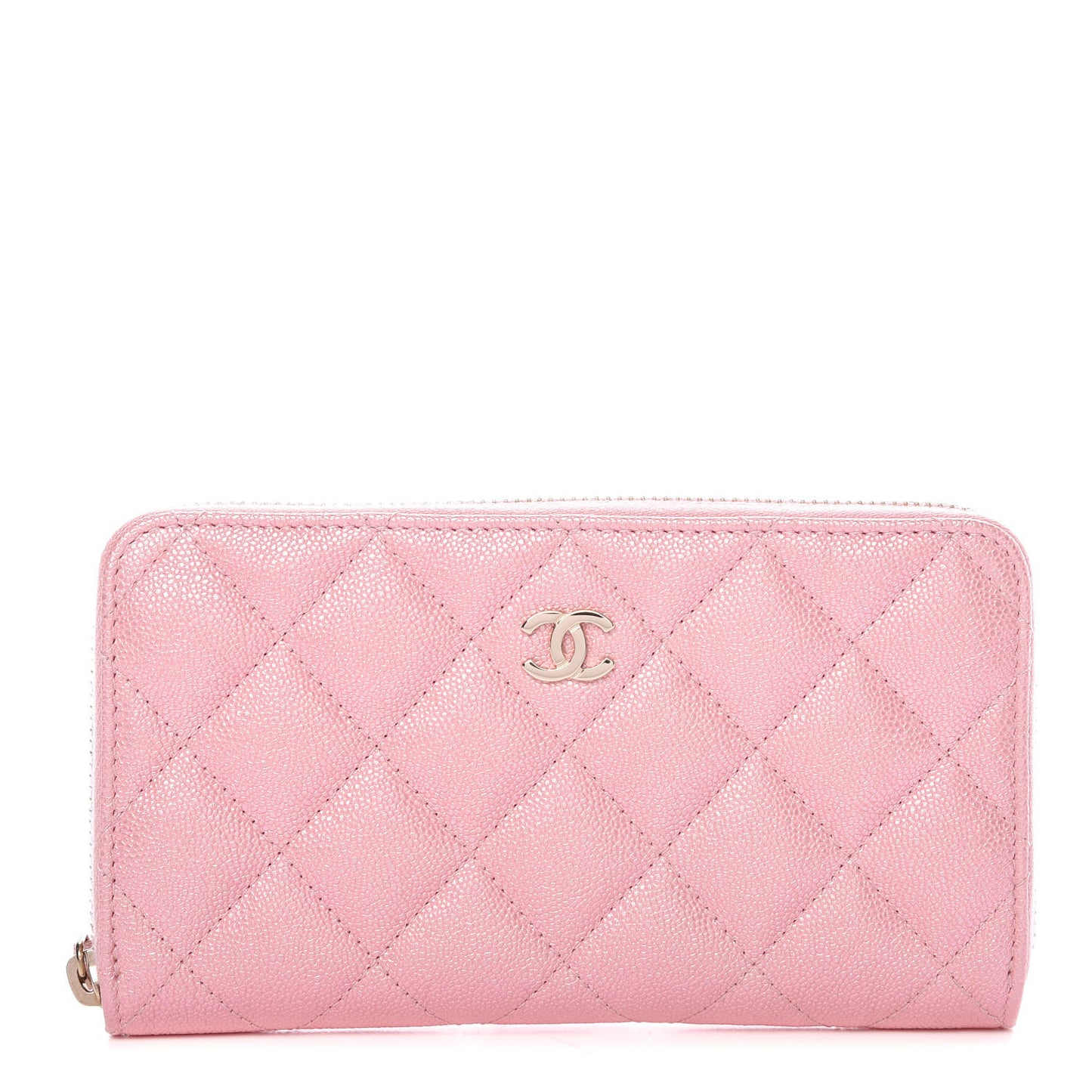Iridescent Caviar Quilted Medium Zip Around Wallet Pink