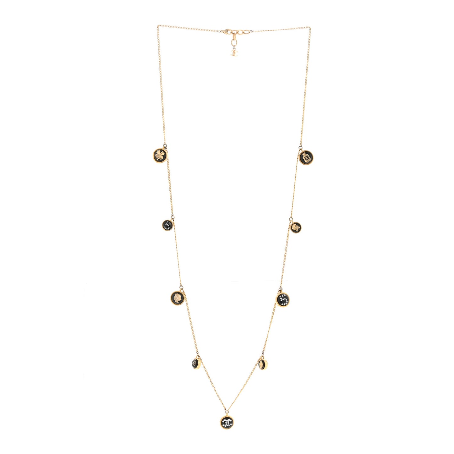 Metal Resin Enamel Crystal CC Long Necklace Gold Black