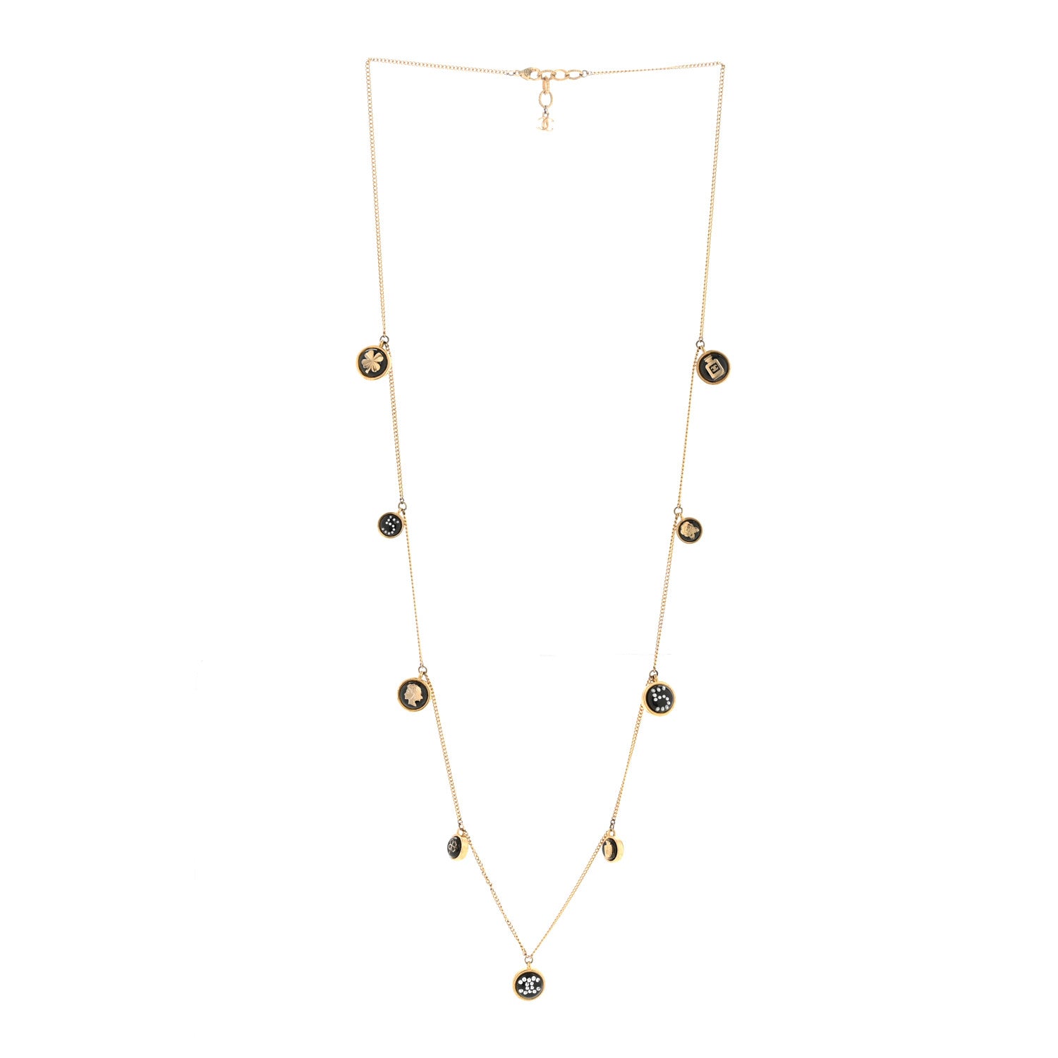 Chanel Metal Resin Enamel Crystal CC Long Necklace Gold Black 3 of 6