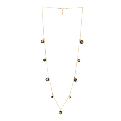 Chanel Metal Resin Enamel Crystal CC Long Necklace Gold Black 3 of 6