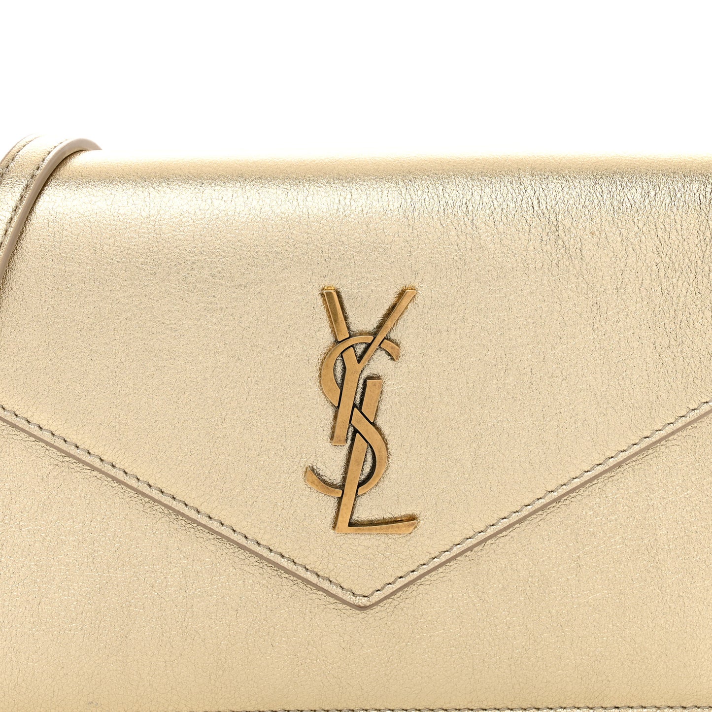 Metallic Calfskin Monogram Envelope Chain Wallet Gold