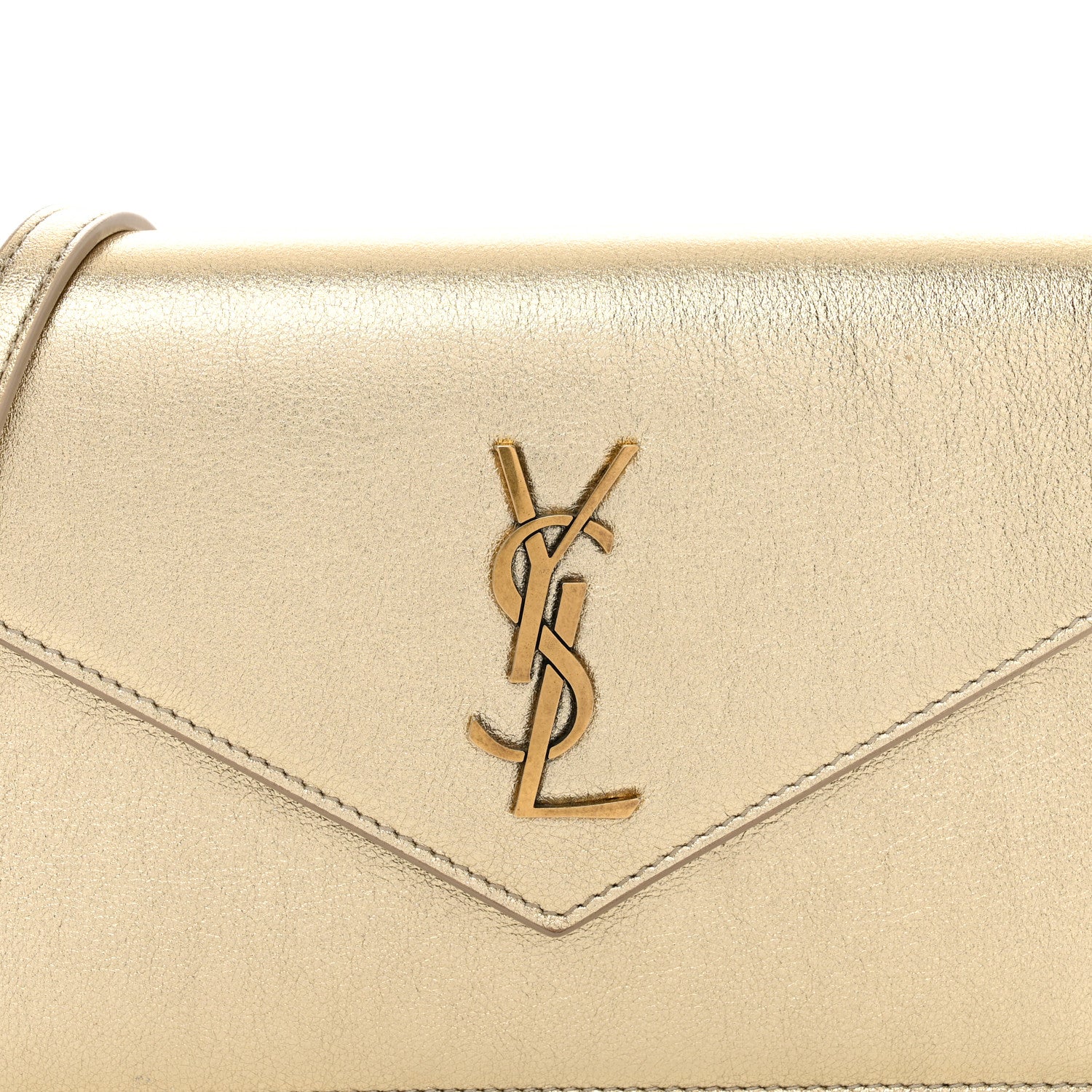 Saint Laurent Metallic Calfskin Monogram Envelope Chain Wallet Gold 5 of 12