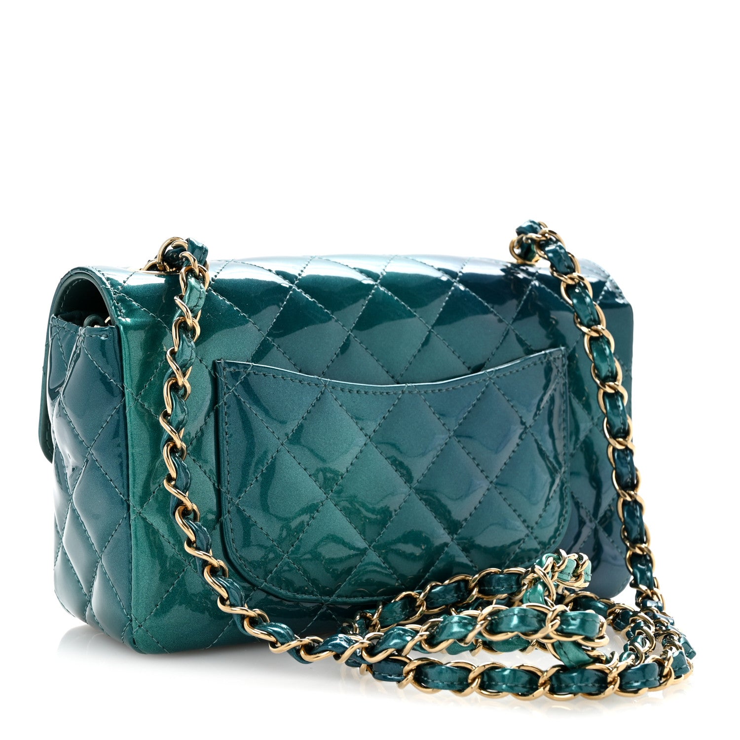Chanel Shaded Patent Calfskin Quilted Mini Rectangular Flap Green Blue 3 of 12