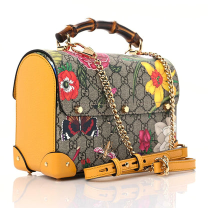 Gucci GG Supreme Monogram Flora Small Padlock Bamboo Shoulder Bag Beige Multicolor Crop 3 of 9