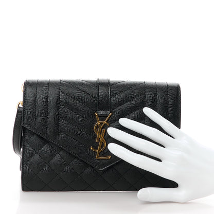 Saint Laurent Grain De Poudre Textured Mixed Matelasse Triquilt Monogram Clutch Black 2 of 11