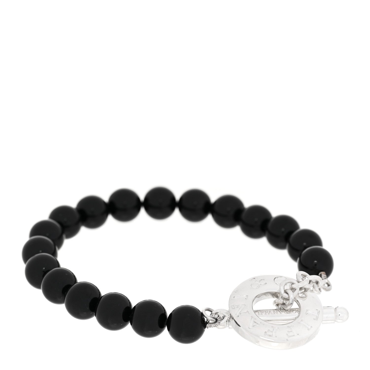 Tiffany Sterling Silver Black Onyx Bead Toggle Bracelet 1 of 4