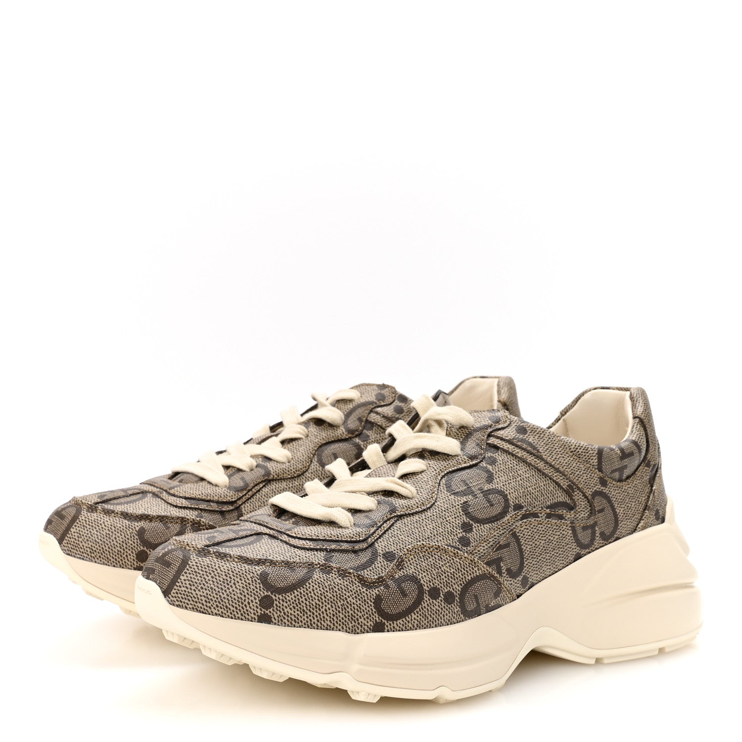 Gucci Maxi GG Supreme Monogram Gucci 100 Womens Rhyton Sneakers 40 Beige Ebony 4 of 10