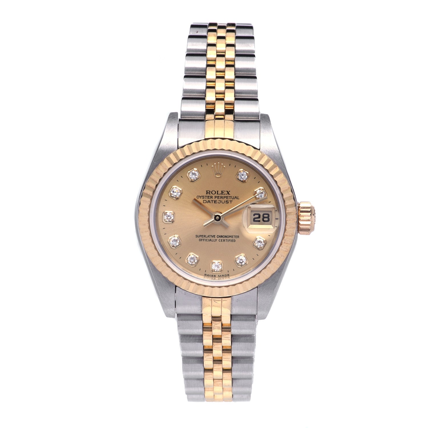 Rolex Stainless Steel 18K Yellow Gold Diamond 26mm Oyster Perpetual Datejust Watch Champagne 79173 1 of 7